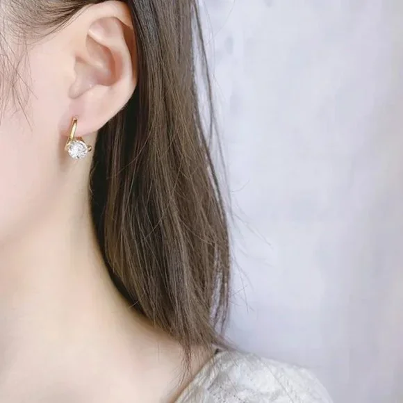 S925 Sterling Silver Love Heart Star White Zircon Earrings Wedding Engagement
